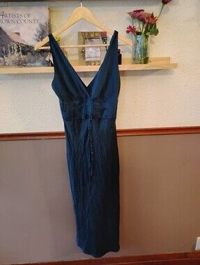 Miguelina Deep Navy V-Neck Midi Dress